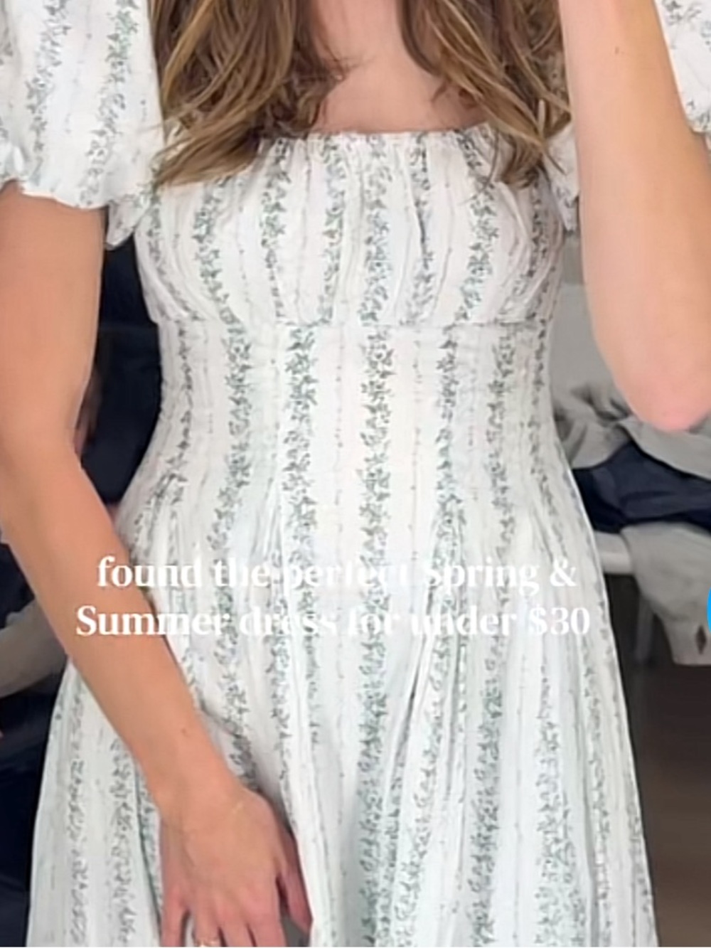 Storia White Maxi Dress with Sage Floral Stripes